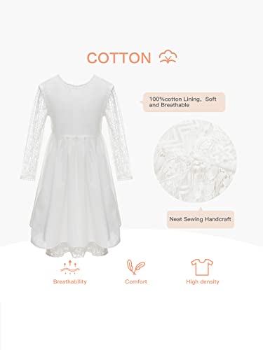 Allovin Toddler Girl's Vintage Boho A-Line Lace Dress With Belt Kids Pom Pom Trim Birthday Party Dress Ls-White,8-9Y #TOP2