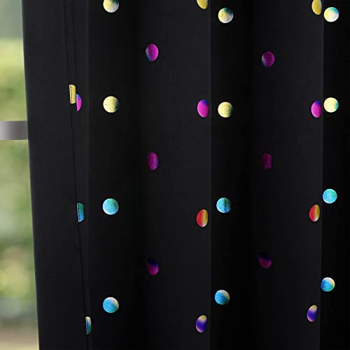 Black Blackout Curtains for Kids Bedroom 84" Length Colorful Metallic Polka Dots Printed Chrismas Holiday Curtains DÃ©cor Living Room Darkening Thermal Insulated Energy Efficient Drapes, 52"w 2 Panels