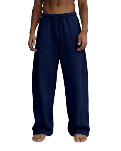 Image of Men's Baggy Sweatpants Wide Leg Fleece Lounge Joggers with Deep Pockets | Soft 65% poly 35% cotton stretch blend, outer drawstring, open bottom, relaxed fit for gym, travel, errands and daily wear