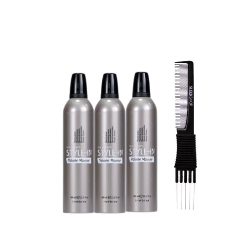 kuss Inebrya Ice Cream Style In Volumize Mousse (13.52 oz) with Teasing Comb Pack of 3, Grey