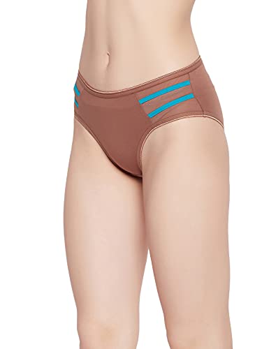 Image of Clovia Women's Cotton Mid Waist Hipster Panty with Powernet Panels & Pipings in Brown