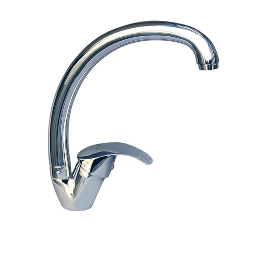 Rubinetto da Cucina a Canna Alta Curva Monocomando per Lavello | Miscelatore Orientabile in Ottone Cromato Lucido