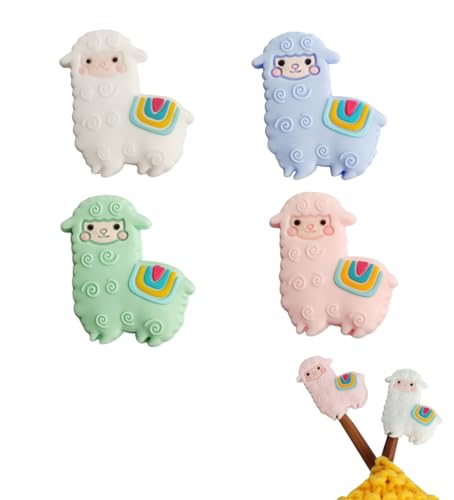 Image of Sexyppl 4PCS Knitting Needle Stoppers,Cartoon Animal Needle Point Protectors, Cute Letters Knitting End Caps, Colorful Cube Knitting Accessories and Gadgets (White)