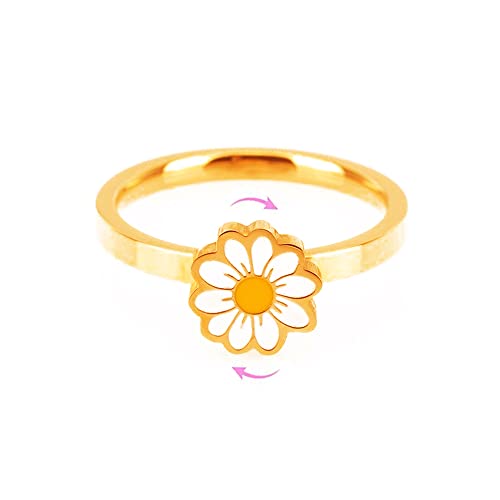 Tiny Daisy Flower Fidget Spinner Rings for Women Sterling Silver Plated Anxiety Rotate Freely Stress Relief Open Stacking Finger Ring Eternity Promise Statement Fashion Sweet Calming Jewelry Gifts Birthday Bff