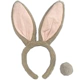 M&G House Easter Bunny Ears Headband Bunny Ears and Tail Easter Headpiece Women Kids Rabbit Ears Girls Bunny Headbands Floppy Bunny Costume Adult Bunny Ears Easter Rabbit Cosplay Headband, Gray