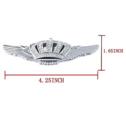 Image of Wing Crown Emblems,Crystal Diamond Crown Car Stickers Decals Decoration for Car SUV Window Laptops Luggage (Silver)