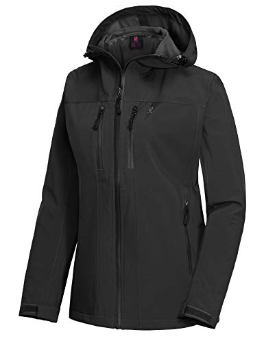 Little Donkey Andy Women's Waterproof Shell Jacket Hooded Breathable Windbreaker Rain Coat for Hiking, Black Large
