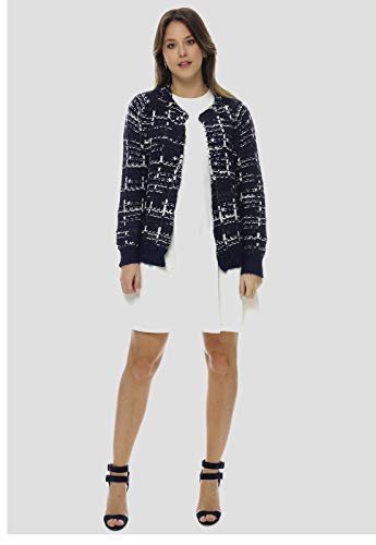 Casaco Aberto Xadrez Azul Marinho e Branco Sob com Lurex