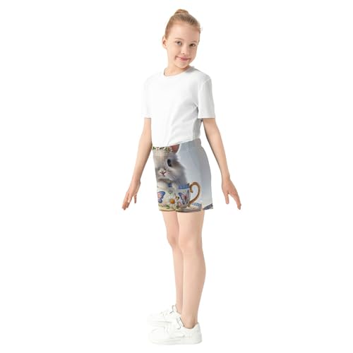 Girls Athletic Shorts Cute Bunny Tea Cup Floral Print Children’s Summer Pajama Sleep Comfy Activewear XS-XL, X-Small4