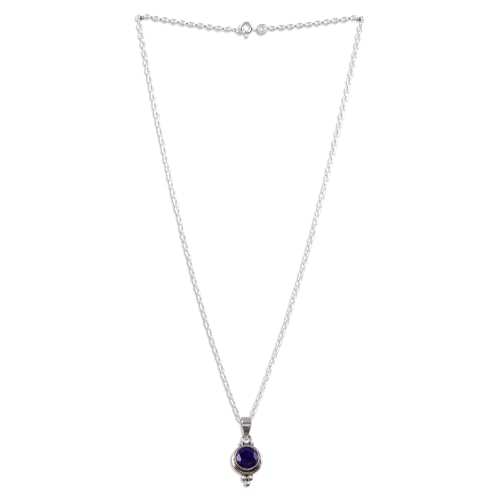 NOVICA Artisan Handmade Sapphire Pendant Necklace Indian Sterling Silver Gemstone 'Air Bubble in Blue'