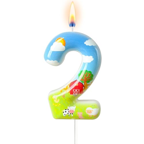 AEYSYU Farm Theme Number 2 Birthday Candle Barnyard Cake Topper for Boys Girls Farm Party Cake Decoration