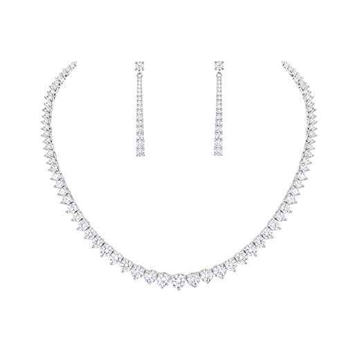 Women Cubic Zirconia Round Cut CZ Bridal Necklace and Dangle Earrings Set for Bride Wedding