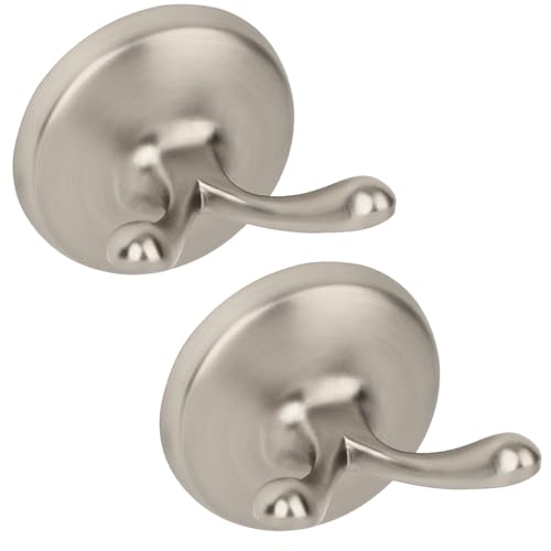 Ntipox Brushed Nickel Towel Hooks Antique, 2 Pack Coat Robe Hook Heavy Duty Bathroom Double Hook Wall Mounted, Hand Towel Hooks for Kitchen