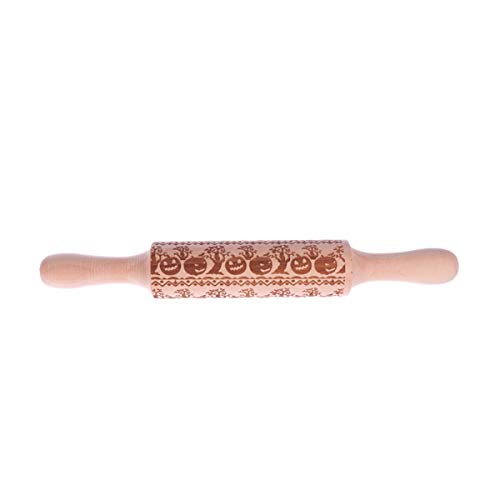 Amosfun Embossed Rolling Pins Halloween Pumpkin Rolling Pin Baking Cookies Noodle Biscuit Fondant Engraved Rolling Pins