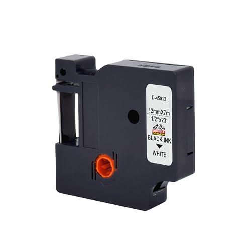 Double Dragon, Paquete de 5 Cintas de Etiqueta Compatibles para Dymo D1 Tape 45013 A45013 S0720530, Negro sobre Blanco,12mm x 7m, Recambios para Dymo LabelManager 160 210D 280 360D 420P 450 450D 500TS