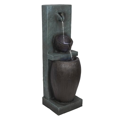 Alpine Corporation TZL388 32" 3 Tier Jar Fountain with LED Lights, Elegant Outdoor Water Feature for Garden, Patio, Backyard, Home Décor, Ceramic Water Fountain & Landscape Decorations, Gray by Alpine Corporation - Image 6