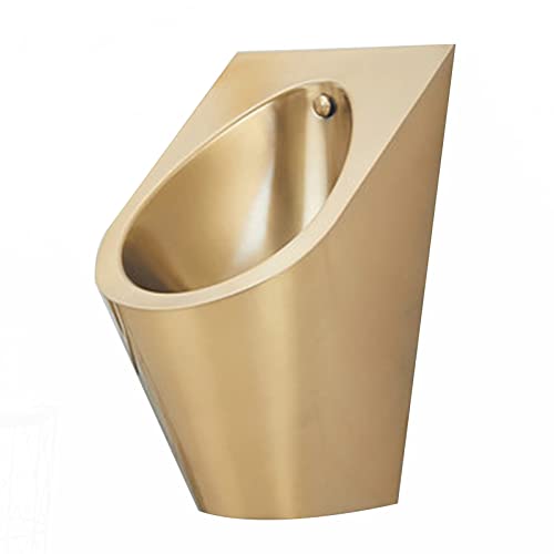 DFEDHF Commercial Small Stainless Steel Urinals, Household Wall-Mounted Integrated Urinals, Men's Toilets with/Without Smart Sensors, Golden Vertical Drainage Public Toilets, Su(Golden Single Urinal)