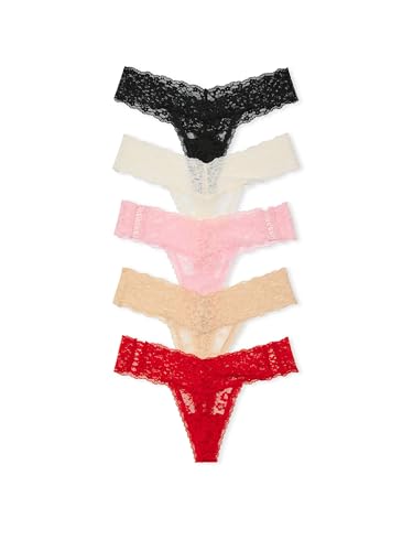 Victoria's Secret Women's Lace Thong Underwear, Panties for Women, Multi Pack, Solid Mix (XL)