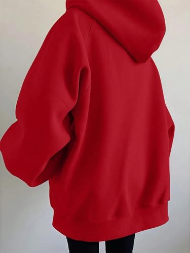 Chic Red Women’s Casual Coat: Cozy Hooded Zip-Up Cardigan for Effortless Style in X-Large - Image 3