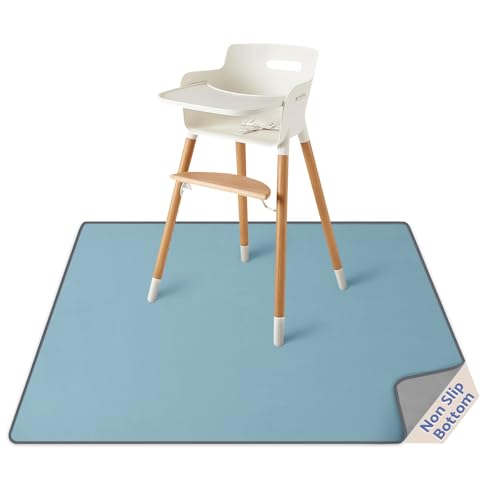 Image of Blissful Diary Baby Splat Mat for Under High Chair, 50.4 x 50.4 Inch Wipeable Splash Mat, Waterproof and Washable, Anti-Slip Floor Protector, Slate Blue