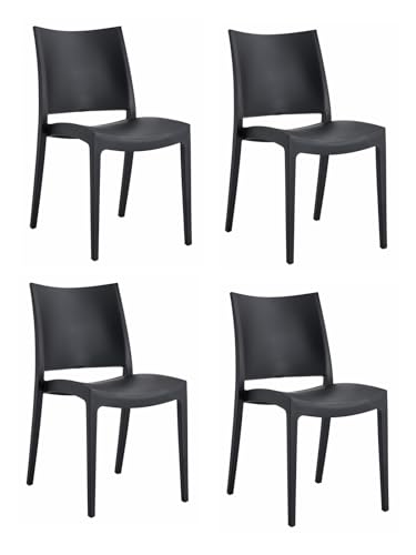 eacommerce Set 4 Sedie Impilabili Moderne e di Design in polipropilene da Giardino e Cucina (Nero, Classic)