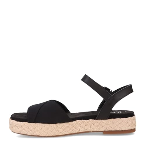 TOMS Women\'s Abby Platform Sandal, Black Slubby Woven/Leather, 7.5