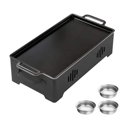 BBQ-Warmhalteplatte Grill-Wärmer Aluminiumlegierungs-Grill-Heizplatte Warmhaltebehälter für Fleisch & Beilagen mit Grillzubehör (Schwarz)