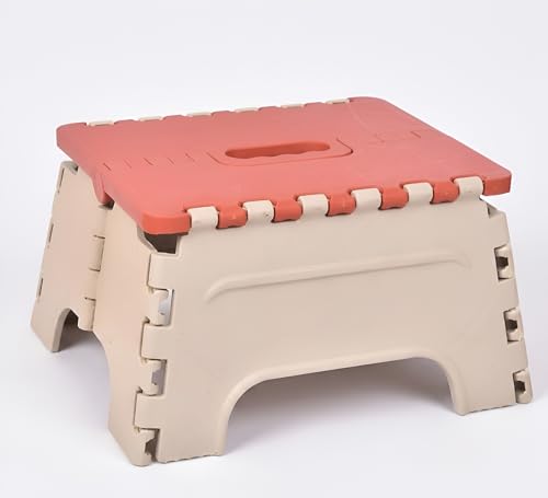 Image of U-MAX 7 Inch Folding Stool - Compact, Portable Step Stool for Kids & Adults, Lightweight Plastic Design, Slip-Resistant, Ideal for Kitchen, Bathroom, Camping & Travel (Red / 7 inch)