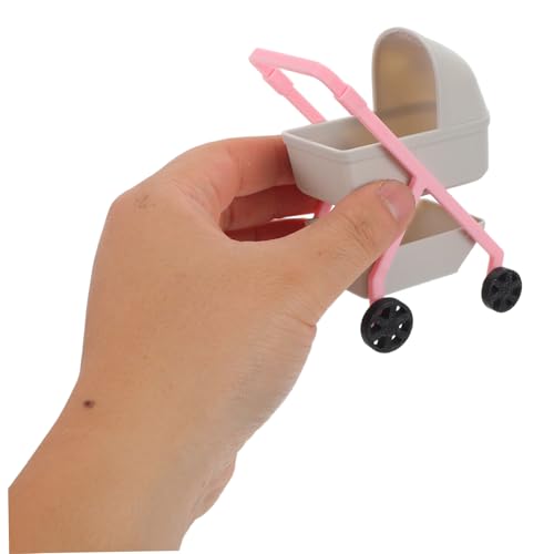 YARNOW Miniatur Puppenwagen Realistische Babykutsche aus Stabilem Kunststoff Geeignet für Puppenhaus Dekoration und Rollenspiele Grauer Puppenwagen Modellwagen – Bild 5