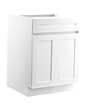 VEVOR White Shaker Base Cabinet with Drawer, 24-Inch Unassembled Drawer Base Cabinet, 24' W x 24' D x 34.5' H Ready to Assemble Cabinet with Soft-Close Doors and Adjustable Shelf, for Home Office