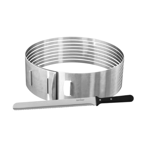 Zenker 9981650 Ensemble 2 pièces pour découpe de layer cake, ustensiles de pâtisserie, couteau de pâtisserie, cercle de découpe, trancheur de gâteaux,...