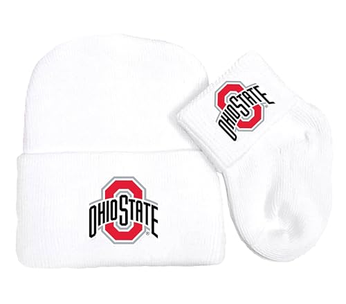 Image of Future Tailgater Ohio State Buckeyes Newborn Baby Knit Cap and Socks Set White