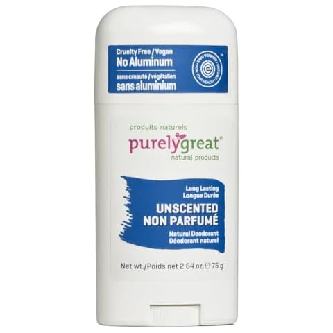 Purelygreat Natural Deodorant Stick, Unscented, EWG Verified, Vegan, Cruelty-Free, No Aluminium, No Parabens Cover