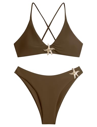 Image of ZAFUL Women's Tie Back Padded High Cut Bralette Bikini Set Two Piece Swimsuit