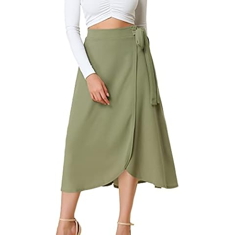 Allegra K Falda Midi Cruzada con Dobladillo con Volantes y Cintura Alta con Nudo Mujer Cover