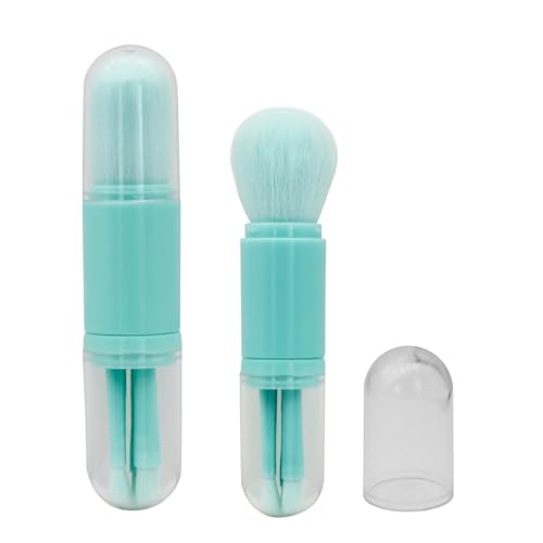 LuckyOpt Pennello cosmetico, potabile, 4 in 1, strumento per il trucco del viso, per viaggi, ritrattabile, ombretto, evidenziatore (blu)