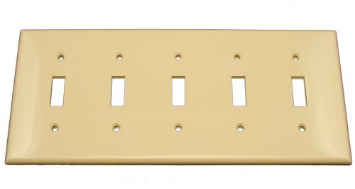 Image of Ivory , 5 Gang : Leviton 80723-I 5-Gang Toggle Device Switch Wallplate, Standard Size, Thermoplastic Nylon, Device Mount, Ivory