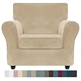 ZNSAYOTX Luxury Velvet Chair Slipcovers with Arms 2 Piece Stretch Chair Covers for Living Room Thick Soft Armchair Slipcover Anti Slip Dog Pet Friendly Furniture Protector (Camel),30'-47'(1 Cushion)