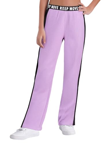 Kids Girls Color Block Ribbed Flared Pants High Waisted Sweatpants Trousers for Yoga Dance Running