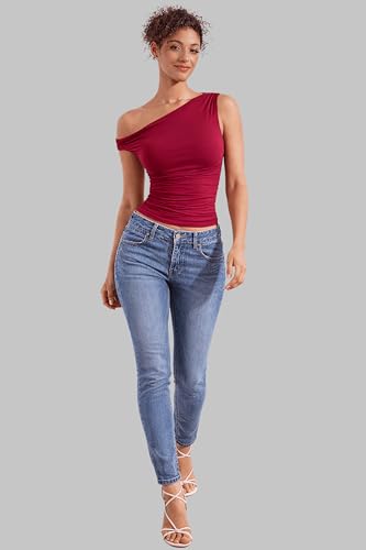 Image of London Hills Off Shoulder Tshirt for Women | Off Shoulder Top for Women Stylish | Concert Tops for Womens | Tops for Women Western | Tops for Woman | Women T-Shirts | Women's One Shoulder Top