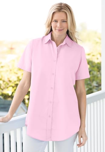 Woman Within Plus Size Perfect Short Sleeve Button-Down Shirt Oversized Tunic Blouse4