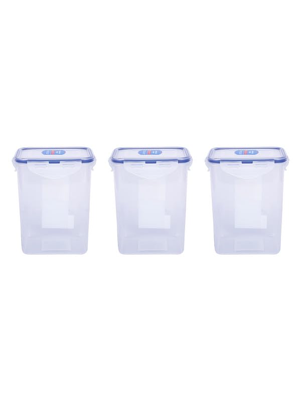 Image of LocknLock Classic Rectangular Plastic Airtight Food Storage Container with Leak Proof Lid, 1.2 Litres - Pack of 3