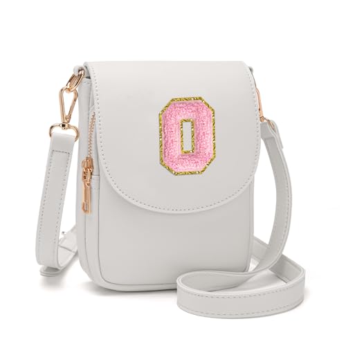 Crossbody Purse for Teen Girls Small Initial Cell Phone Toddler Purse Leather Triple Compartment Crossbody Bags Beige O