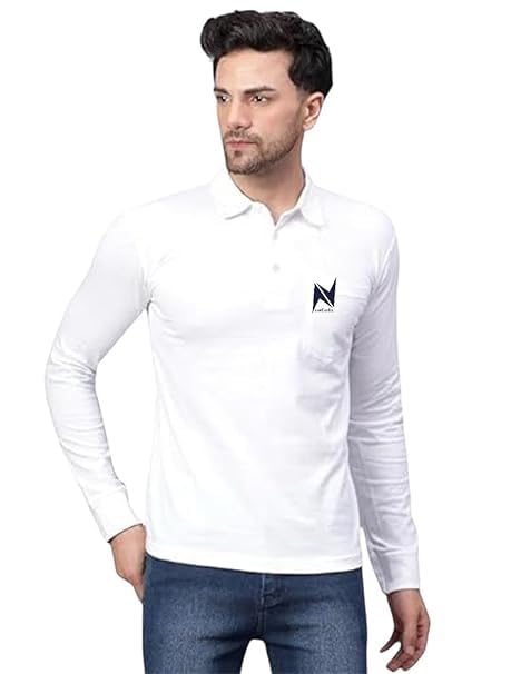 neocardin Men White Solid Polo Collar T-Shirt Full Sleeves | Plain-Regular Fit.-picture-23