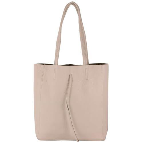 modamoda de - T253 - Ital. Henkeltasche mit Innentasche aus Leder, Farbe:Rosabeige