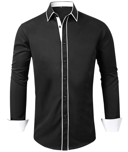 Dress Shirt for Mens Long Sleeve Casual Button Down Shirts Wrinkle-Free Button Up Shirt Black White - image 1