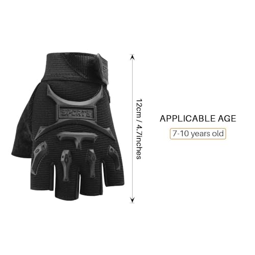 Kids Half Finger Cycling Gloves Non-Slip Fingerless Adjustable Mitten Shock-Absorbing Gloves for Boys Girls Fishing Biking Exercise Training Roller Skating Parkour Outdoor Sports - Thumbnail 7