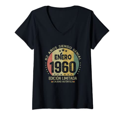 Mujer Regalo 62 años Cumpleaños Hombre Mujer - Enero 1960 Camiseta Cuello V