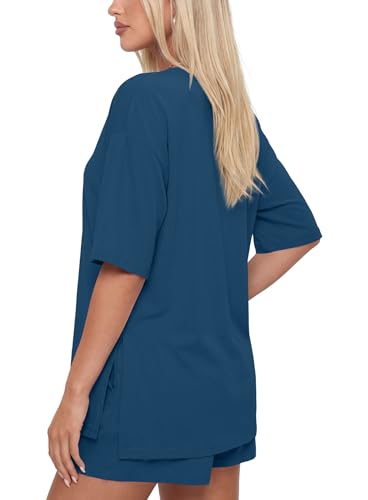 Image of Darong Women's 2 Piece Shorts Set Loungewear | oversized tshirts,crew neck top,drawstring shorts,elastic waist, side pockets,summer travel outfits