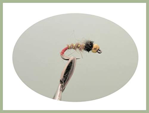 Jig Fly, 6 Pack BARBLESS, Hares Ear, Red Tag, Size Choice Nymph Trout Flies (14)